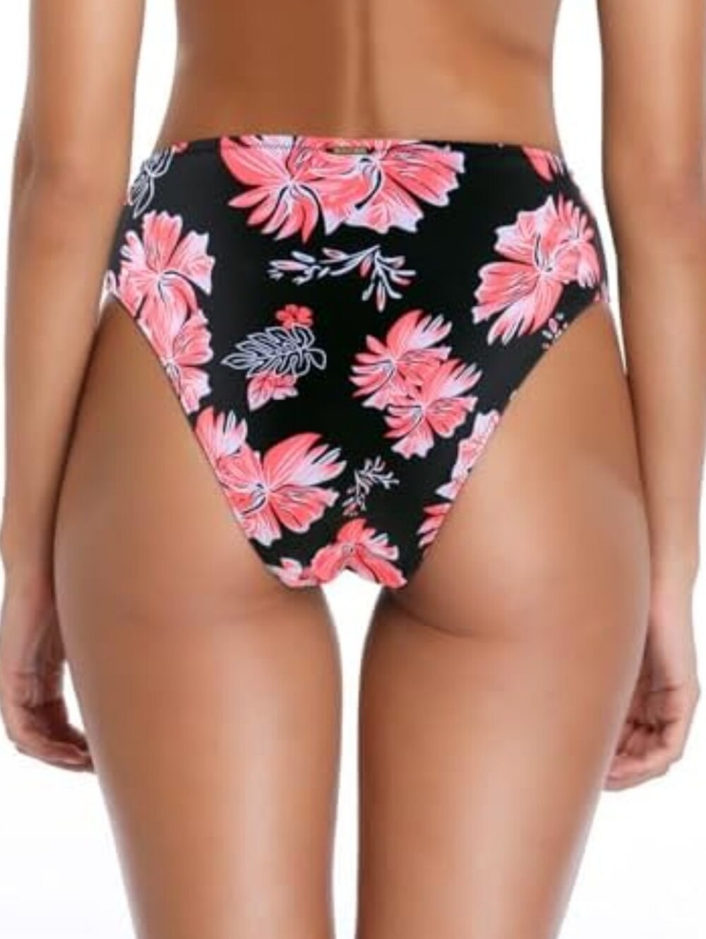 RELLECIGA Black & Pink High-Waist Tropical Floral Print Bikini Bottoms Sz Large - Picture 4 of 10